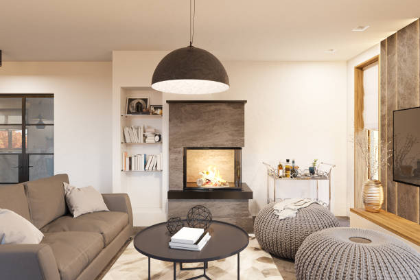 istock 3d render living room interior design in the Scandinavian minimalist style 1005634092