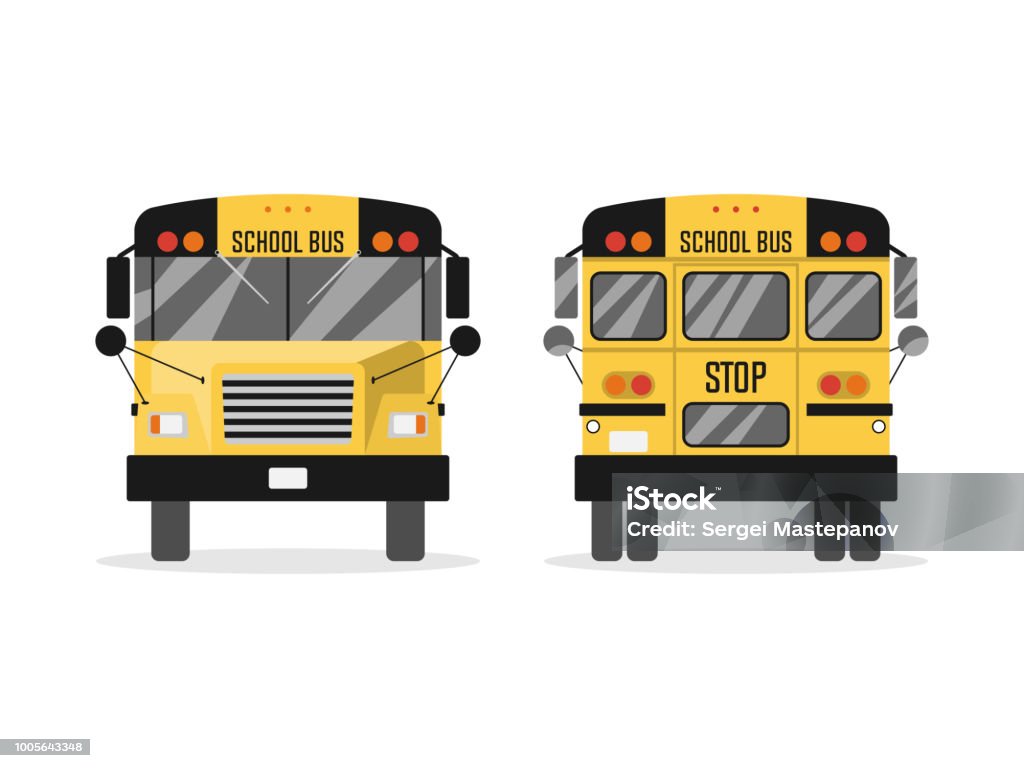 Bus From Rear View Carton School Bus Rear View And Front Stock Illustration - Download Image Now ...