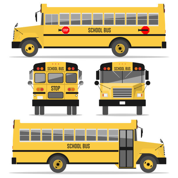 School bus. Isolated on white background School bus. Isolated on white background. Illustration in a flat style empty school bus stock illustrations
