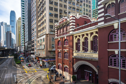 Western Market is one of the oldest building in Hong Kong, built in 19th century. Hong Kong, Sheung Wan, January 2018
