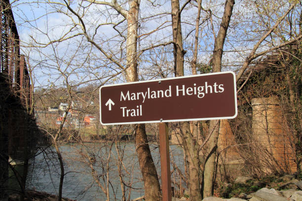 Maryland Heights Trail The strenuous but rewarding Maryland Heights Trail in Harpers Ferry National Historical Park offers the adventurous a spectacular view of the old town of Harpers Ferry in the state of West Virginia harpers ferry photos stock pictures, royalty-free photos & images