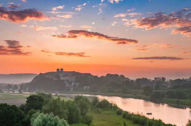 Beautiful colorful sunrise landscape, Tyniec near Krakow, Poland