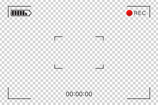 vektor realistische isoliert camcorder video schirmrahmen für dekoration und verkleidung auf dem transparenten hintergrund. konzept der kino, fotografie und video-szene. - optisches gerät fotos stock-grafiken, -clipart, -cartoons und -symbole