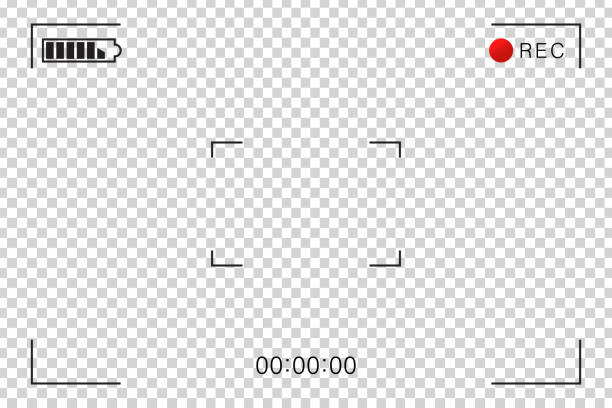 vektor realistische isoliert camcorder video schirmrahmen für dekoration und verkleidung auf dem transparenten hintergrund. konzept der kino, fotografie und video-szene. - battery status stock-grafiken, -clipart, -cartoons und -symbole