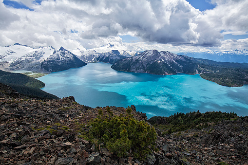 Garibaldi Lake viewed from Panorama Ridge in summer in Squamish, BC, Canada