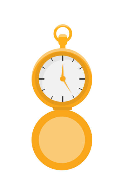 odizolowany antyczny zegarek kieszonkowy. ilustracja wektorowa - white background color image alarm clock deadline stock illustrations