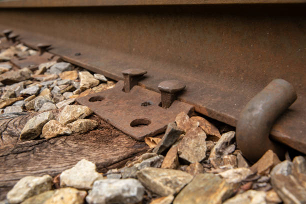 railroad tracks - railroad spikes imagens e fotografias de stock