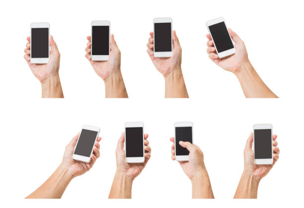 istock Set of man hand holding mobile phone isolated on white background 1005726122
