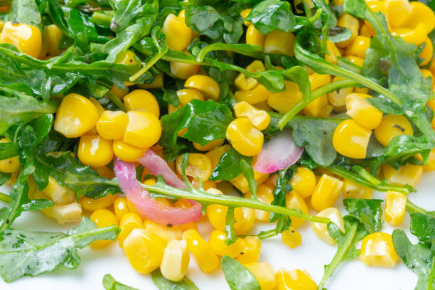 Organic Aragula and corn salad full frame