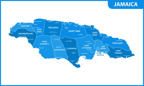 ilustrações de stock, clip art, desenhos animados e ícones de the detailed map of jamaica with regions or states and cities, capital. administrative division. - capital cities