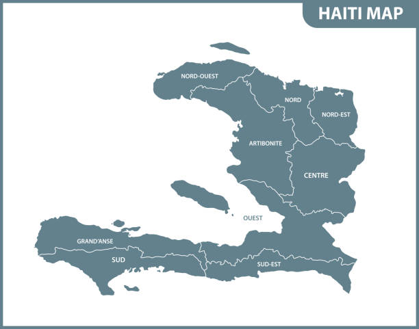 ilustraciones, imágenes clip art, dibujos animados e iconos de stock de el mapa detallado de haití con las regiones o estados. división administrativa. - republic of haiti