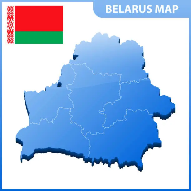 Vector illustration of Highly detailed three dimensional map of Belarus. Administrative division.