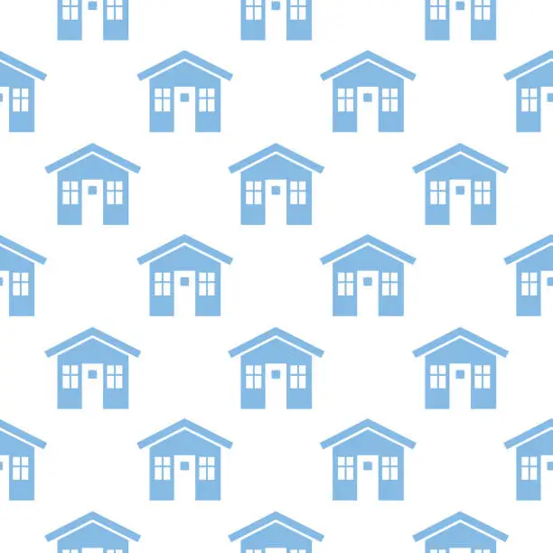 Vector illustration of Blue Houses Seamless Pattern