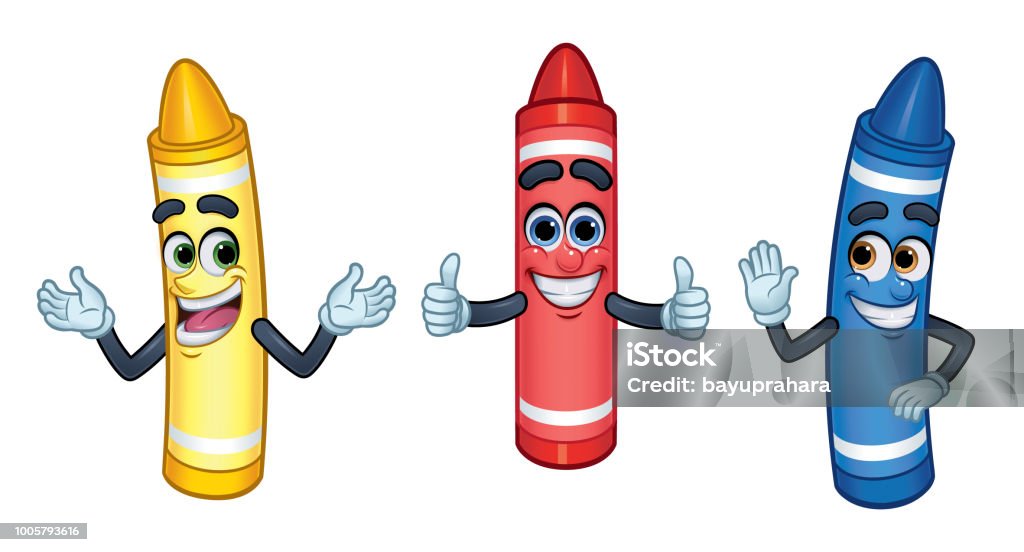 3 Cartoon Character Crayons Red Yellow And Bluevector Illustration Eps 10  Stock Illustration - Download Image Now - iStock