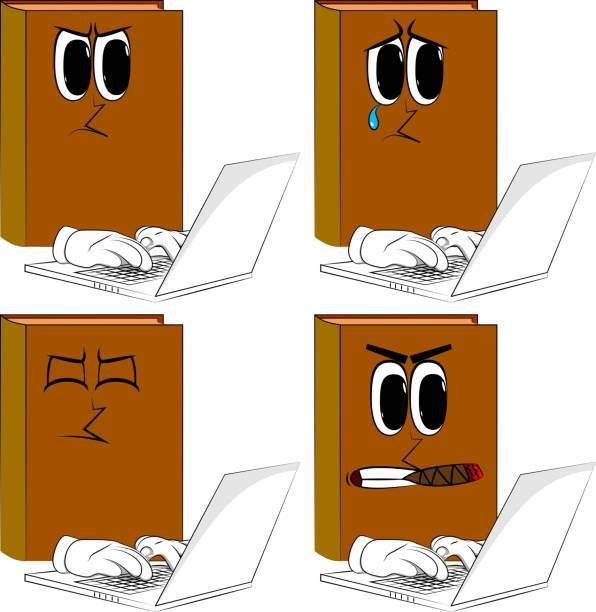 ilustrações de stock, clip art, desenhos animados e ícones de books working with laptop. - computer keyboard computer sadness emoticon