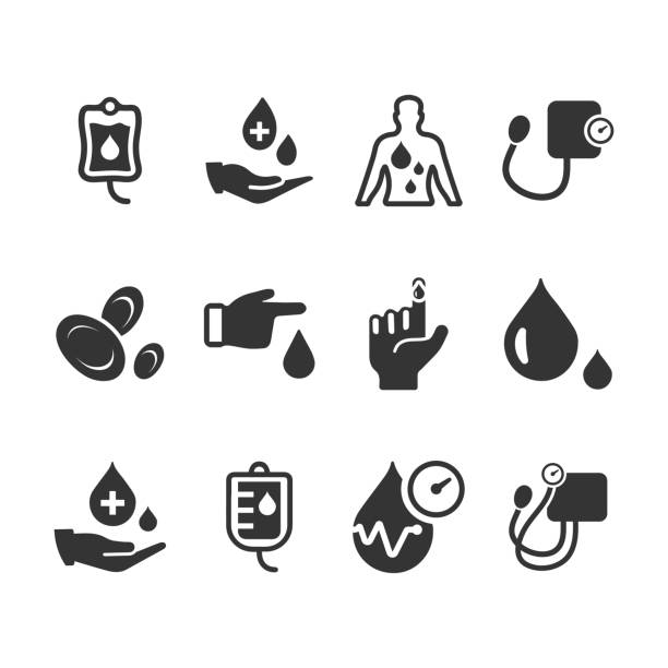 ilustraciones, imágenes clip art, dibujos animados e iconos de stock de iconos de hematología - versión gris - diabetes