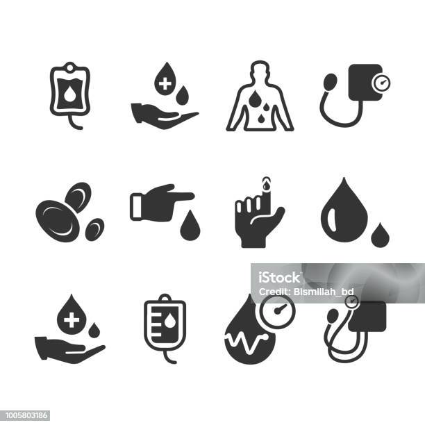 Hematology Icons Gray Version Stock Illustration - Download Image Now - Icon Symbol, Blood Donation, Diabetes