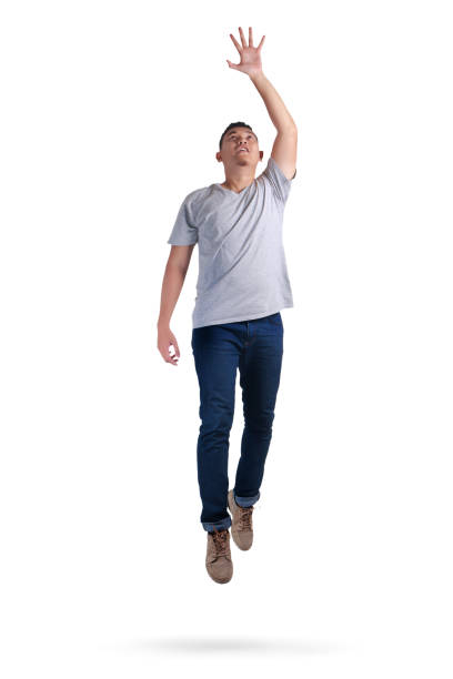 Levitation. Young Man Walking Jumping on Air