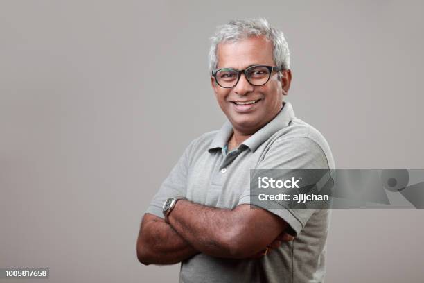 Middle Aged Man With Pleasant Face Expression Stock Photo - Download Image Now - Men, Indian Ethnicity, India