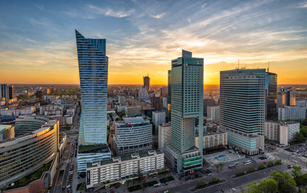 istock Warsaw city with modern skyscraper at sunset-Panorama 1005820982