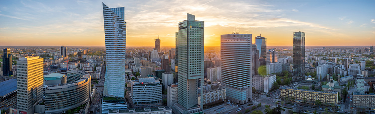 Warsaw city with modern skyscraper at sunset