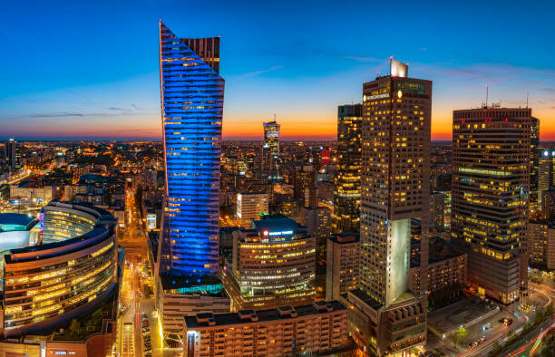 istock Warsaw city with modern skyscraper at sunset-Panorama 1005821686