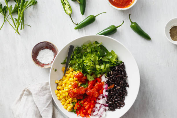 istock Set prepared products cooking taco salad top view 1005822034