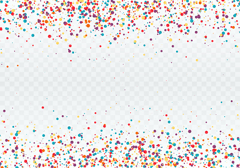 Colorful confetti in the form of circles. Top and bottom of the pattern is decorated with confetti. Vector illustration isolated on transparent background
