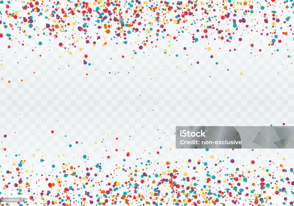 Colorful confetti in the form of circles. Top and bottom of the pattern is decorated with confetti. Vector illustration isolated on transparent background Confetti stock vector
