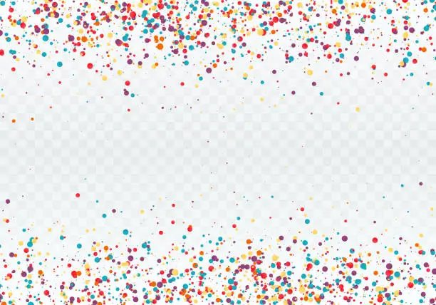 Vector illustration of Colorful confetti in the form of circles. Top and bottom of the pattern is decorated with confetti. Vector illustration isolated on transparent background