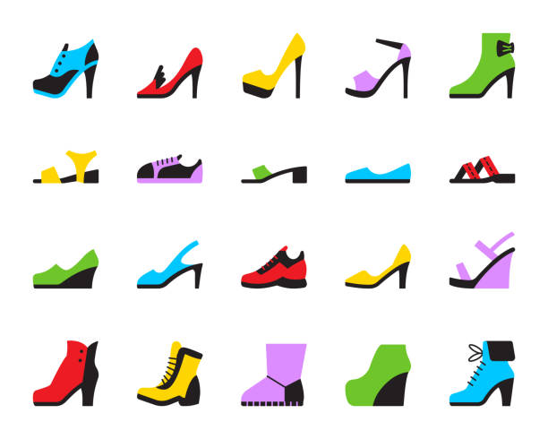 ilustraciones, imágenes clip art, dibujos animados e iconos de stock de los iconos de color plana simple zapatos vector set - mule