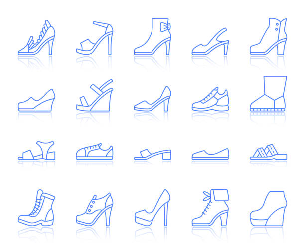 ilustraciones, imágenes clip art, dibujos animados e iconos de stock de zapatos simple línea de color los iconos conjunto de vectores - mule