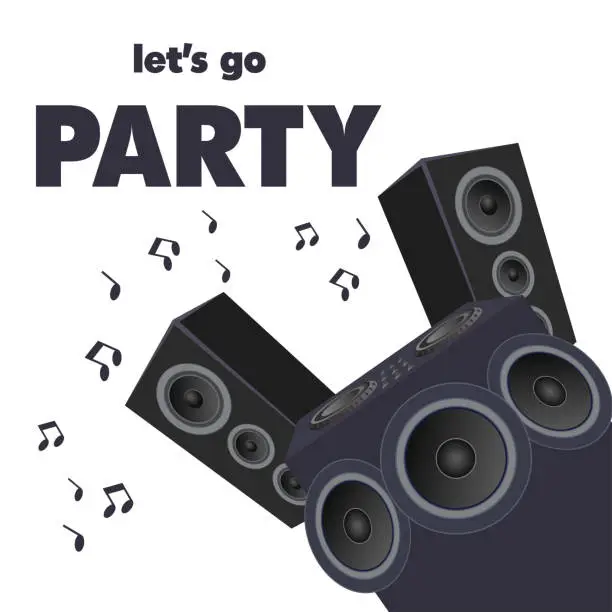 Vector illustration of Lets Go Party Audio Speakers Background Vector Image