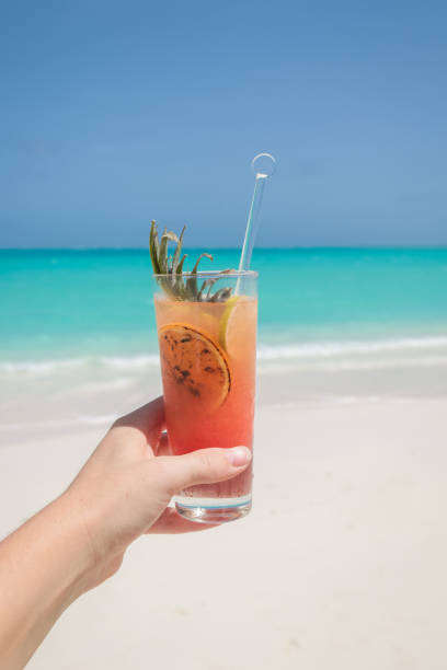 istock Hand holding tropical cocktail in Maldives 1005834104