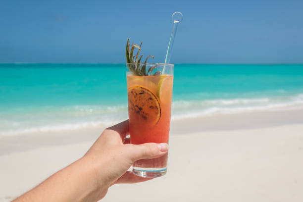 istock Hand holding tropical cocktail in Maldives 1005834116