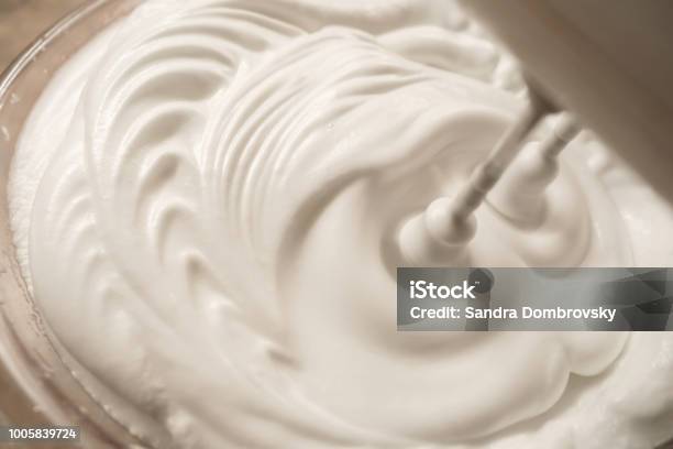 Beaten Egg White With The Blender Stock Photo - Download Image Now - Whipped Food, Cream - Dairy Product, Egg - Food