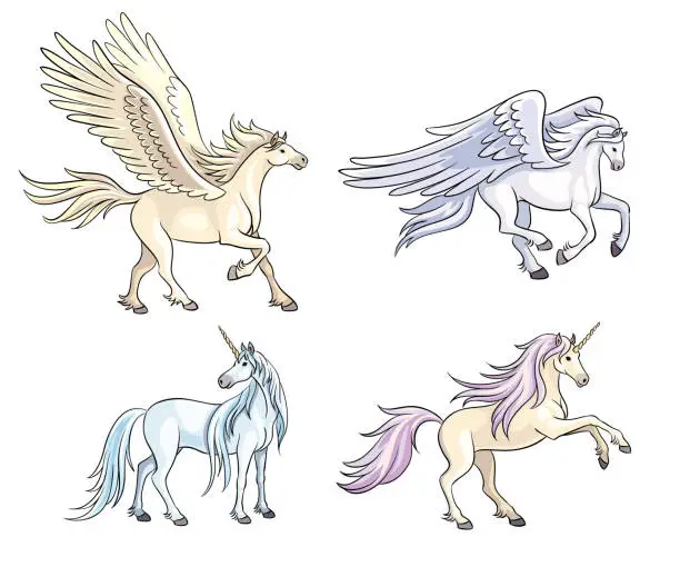 Vector illustration of Mythical horses - vector illustration