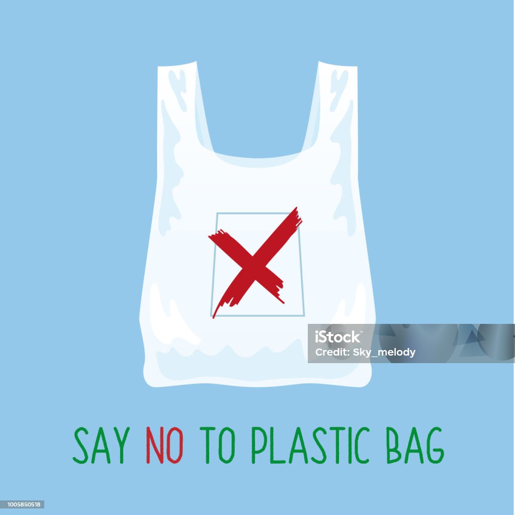 Dites non au signe de concept de sac en plastique - clipart vectoriel de Sac en plastique libre de droits