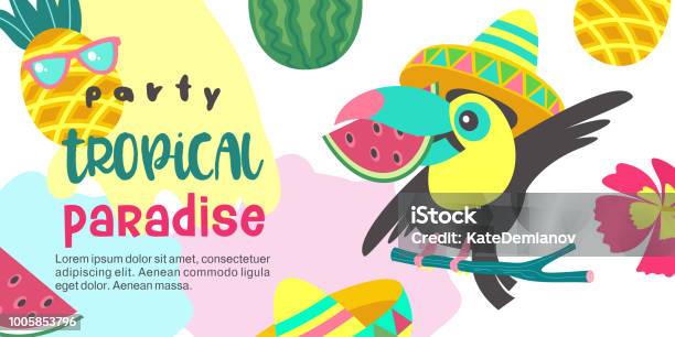 Tropical Hello Rounds Hello Summer Party Tropical Paradise Vector Illustration Invitation To ...