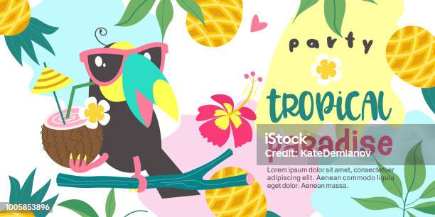 Tropical Hello Rounds Hello Summer Party Tropical Paradise Vector Illustration Invitation To ...