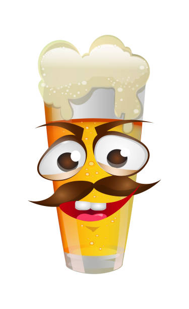 wektorowy obraz zabawnej twarzy z wąsami na szkle piwnym. - beer glass mustache beer color image stock illustrations