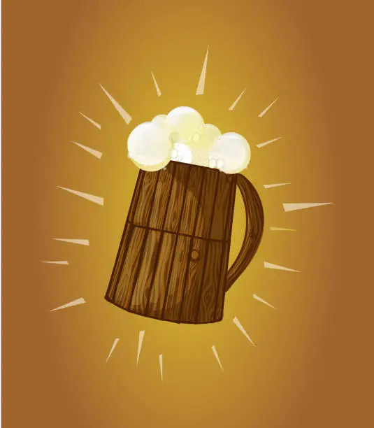Vector illustration of Vector image of foam beer with shine effect on brown background