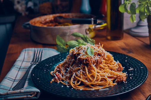 Eating Homemade Spaghetti Bolognese