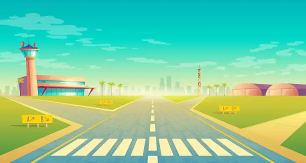 Vector illustration of Vector landing strip for airplanes, terminal near