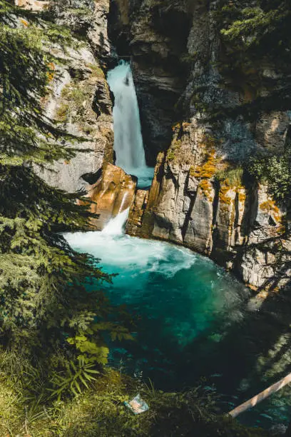 Upper falls Johnston Canyon Waterfall, Banff Nationalpark Canada Alberta.. Photo taken in Canada.