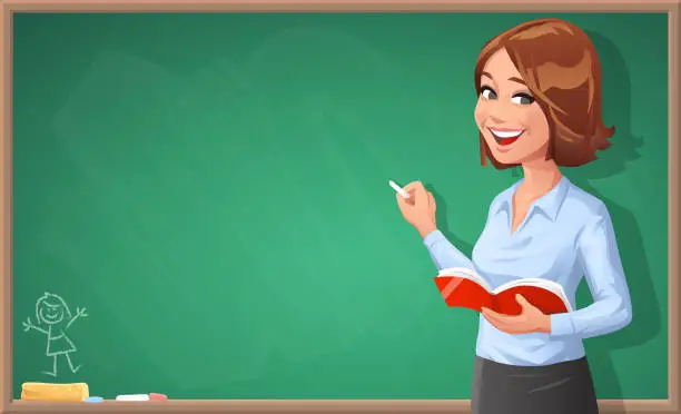 Vector illustration of Female Teacher Writing On Blackboard
