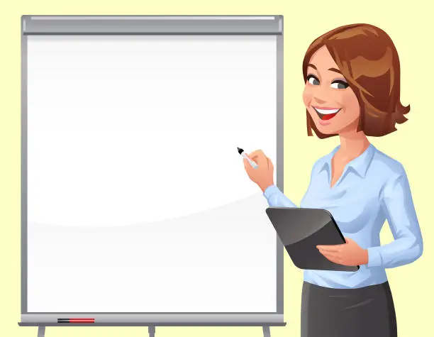 Vector illustration of Young Woman At Whiteboard