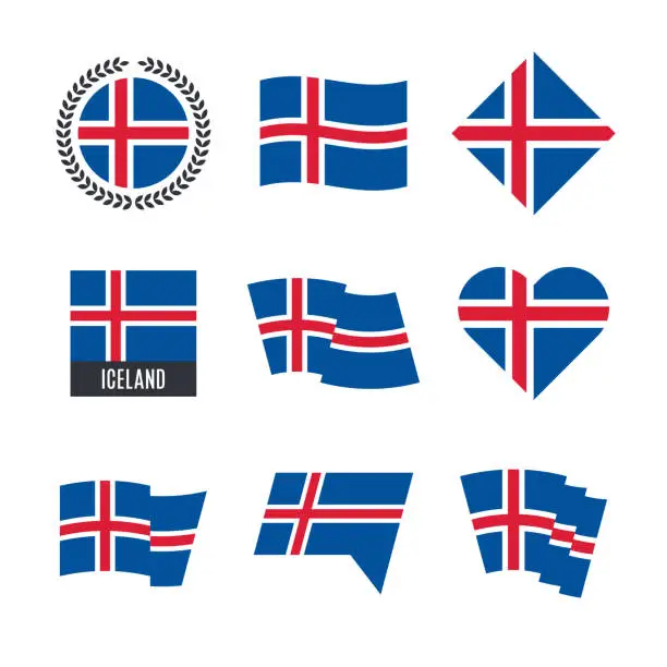 Vector illustration of Iceland, Icelandic flag