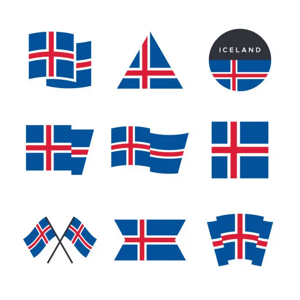 Vector illustration of Iceland, Icelandic flag