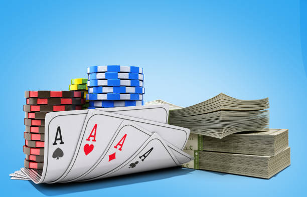 istock casino chips with money and cards on blue realistic 3d render objects 1005894010